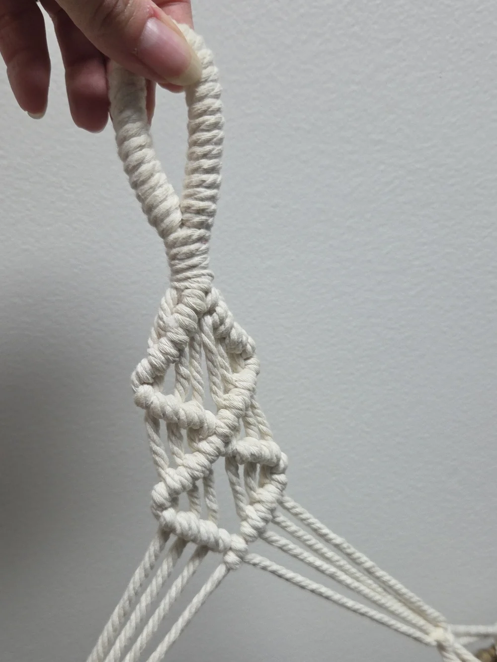 Natural Woven Hanging Shelf with Cream Macramé Rope